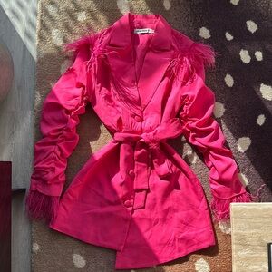Pink Blazer Dress with Feathers